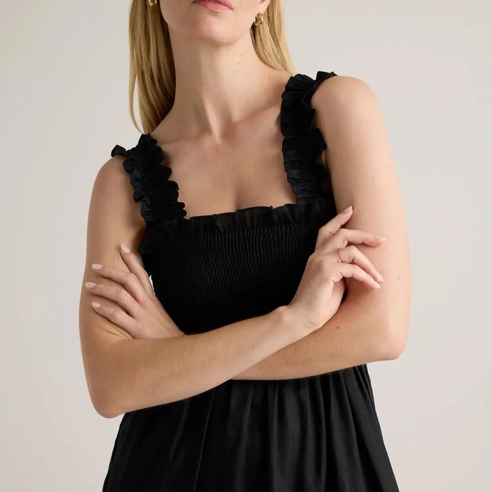 100% European Linen Smocked Midi Dress - Picture 5 of 8